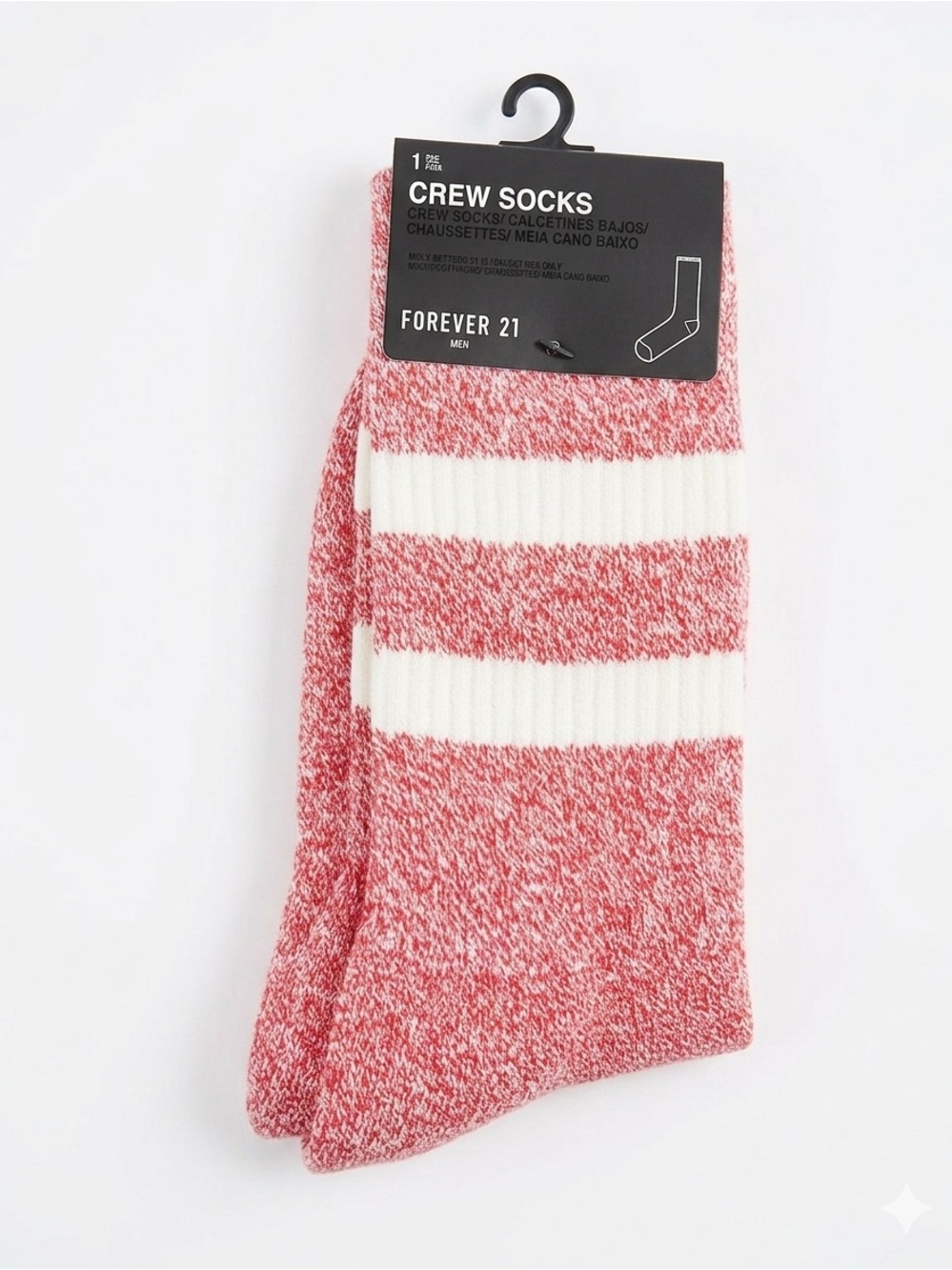 Forever 21 Men’s Pink & White Athletic Crew Socks - Striped Knit